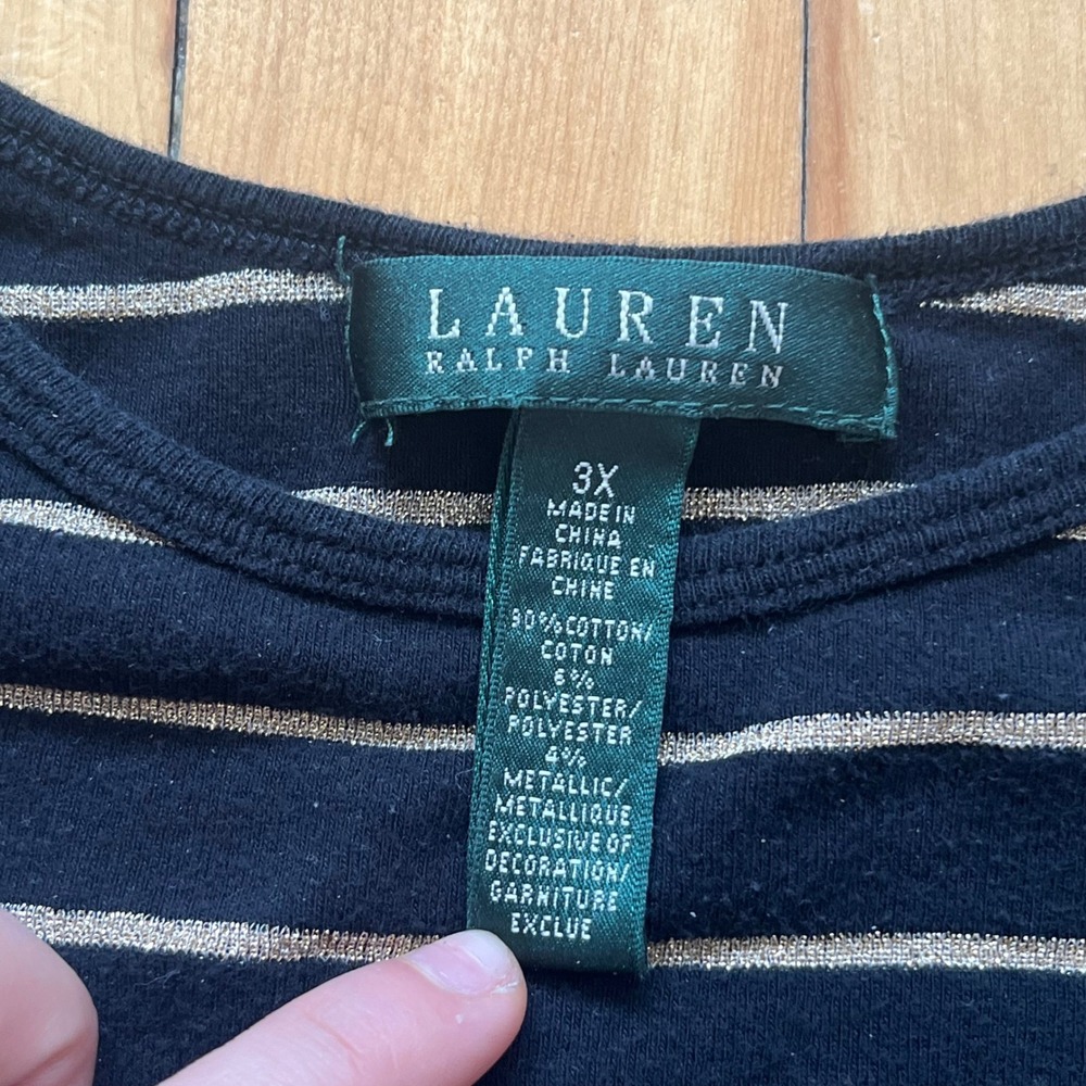 Lauren Ralph Lauren Women's Navy Gold Stripe Long Sleeve Top Shirt 3X